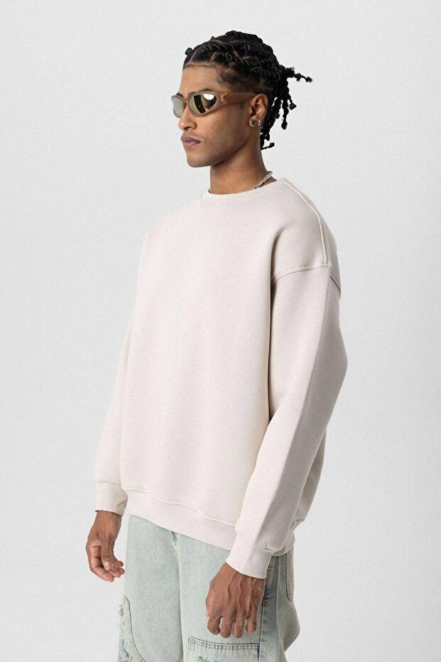 Basic Krem Unisex Oversize Premium Sweatshirt - 8