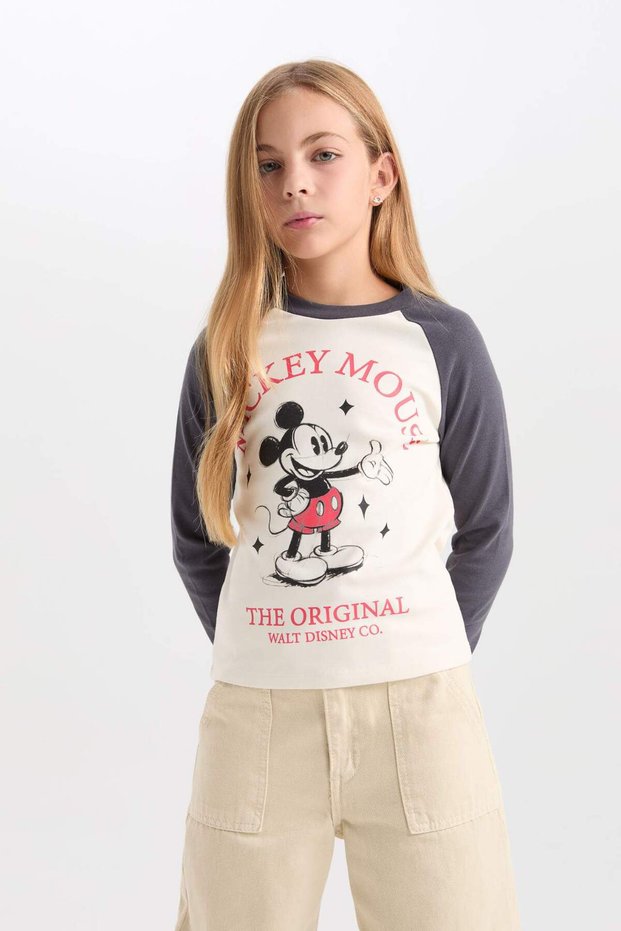 Girls Disney Mickey & Minnie Crop Crew Neck Ribbed Camisole Long Sleeve T-Shirt D2830A824Au