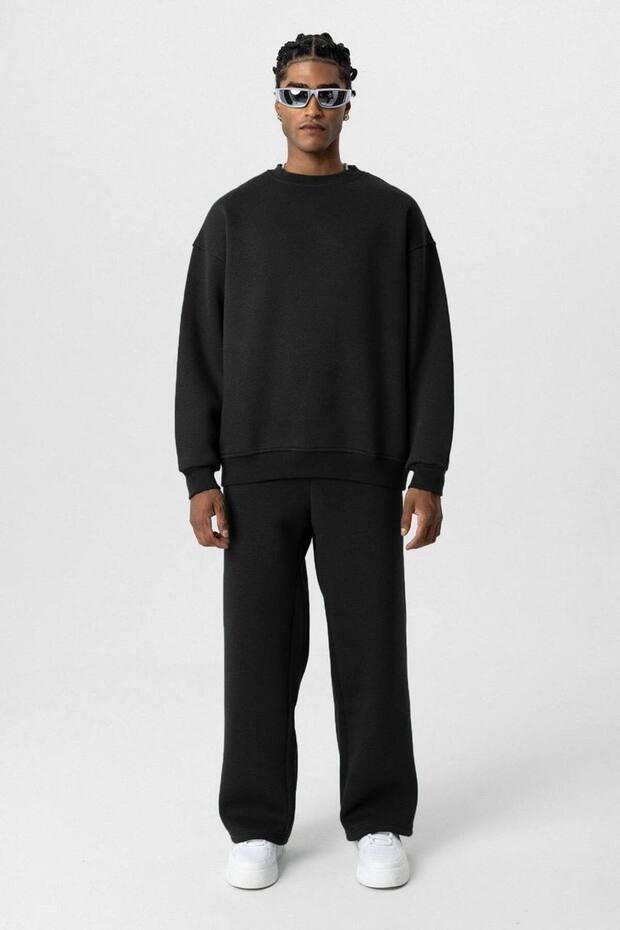 Basic Siyah Unisex Oversize Premium Sweatshirt - 6