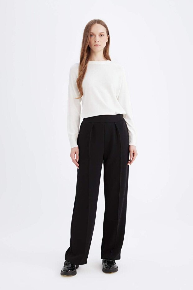 Relax Fit Beli Lastikli Basic Düz Krep Pantolon D6884AX24WN - 3