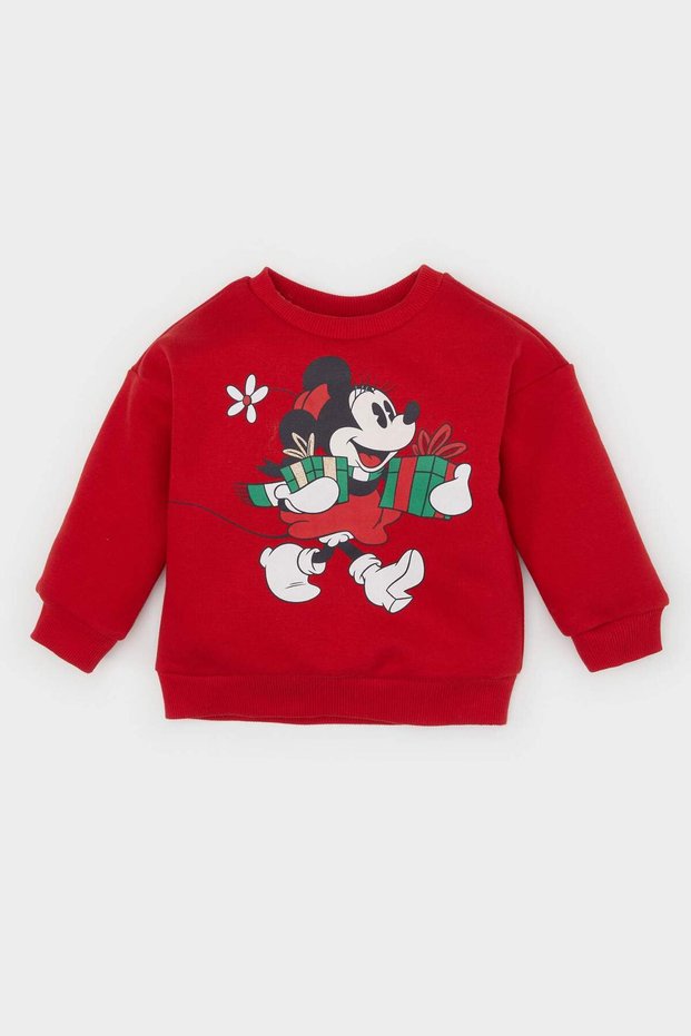 Baby Girl Disney Mickey & Minnie New Year's Themed Crew Neck Soft Furry Sweatshirt D6232A524