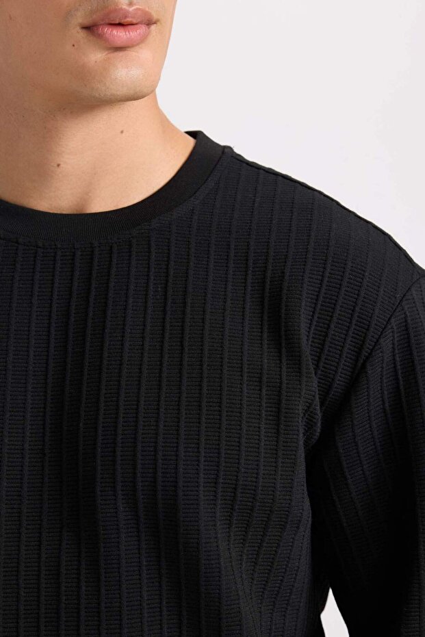 Regular Fit Bisiklet Yaka Jakarlı Basic Düz Sweatshirt D5391AX24AU - 5
