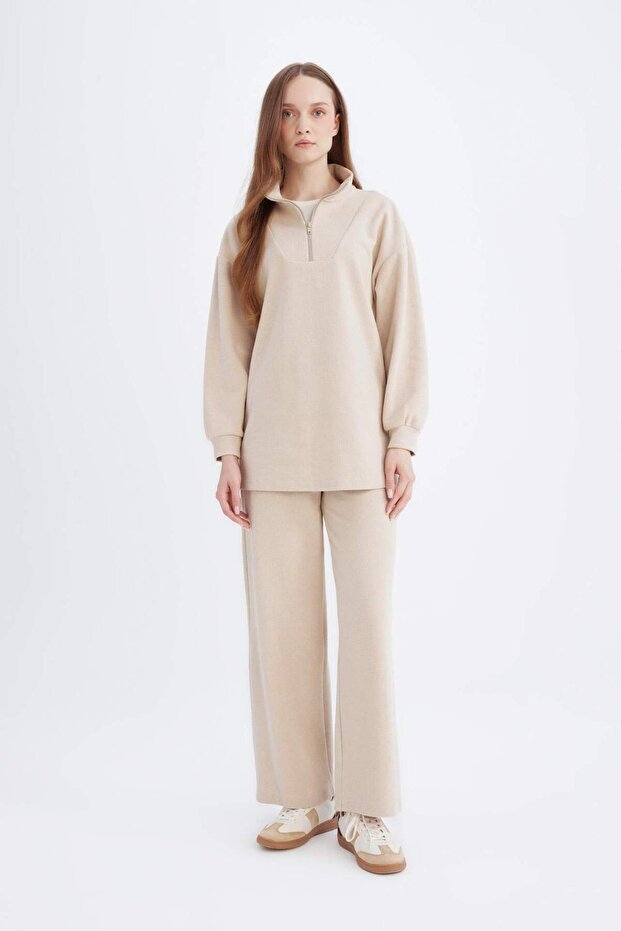 Relax Fit Elastic Waist Thessaloniki Fabric Basic Plain Knitwear Trousers B4311Ax24Wn