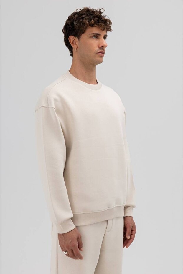 Basic Krem Unisex Oversize Premium Sweatshirt - 3