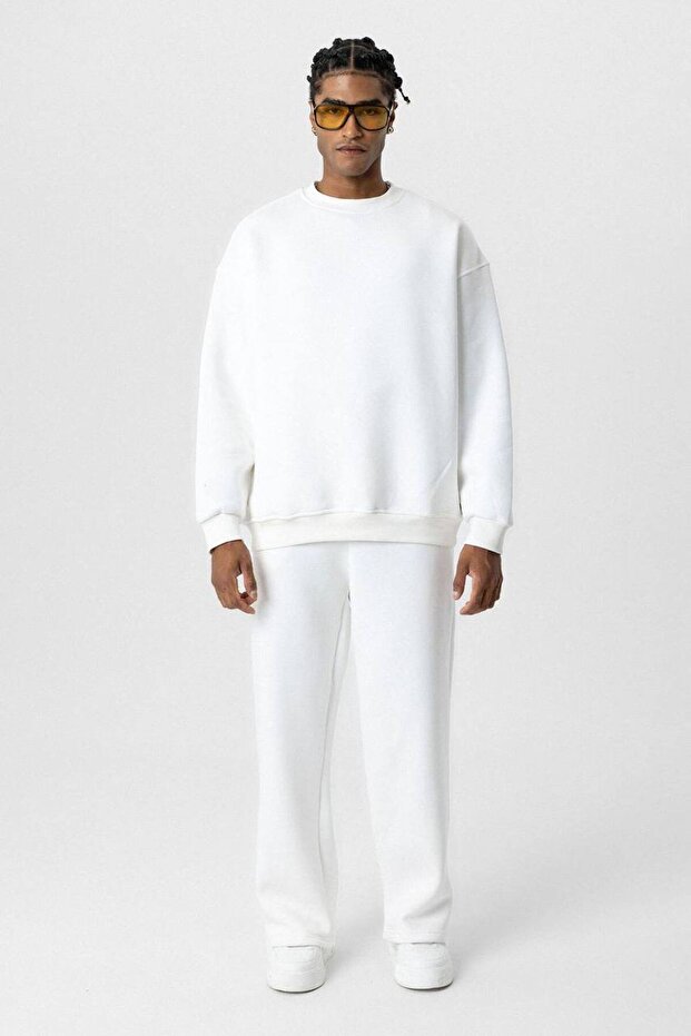 Basic Beyaz Unisex Oversize Premium Sweatshirt - 6