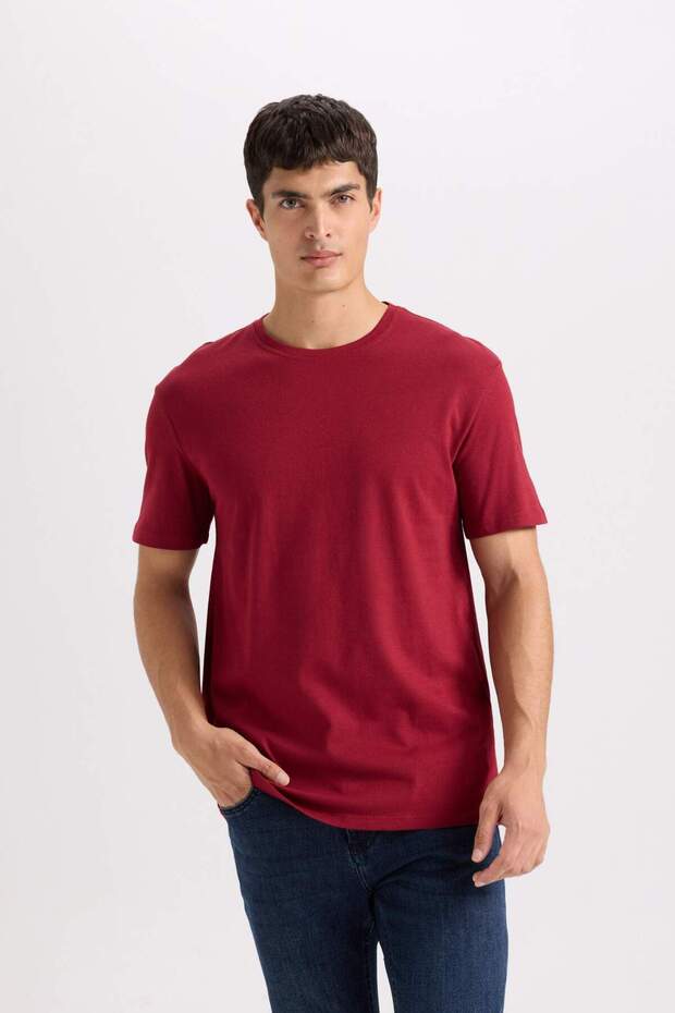 %100 Pamuk New Regular Fit Bisiklet Yaka Basic Düz Kısa Kollu Tişört E1091AXNS - 3