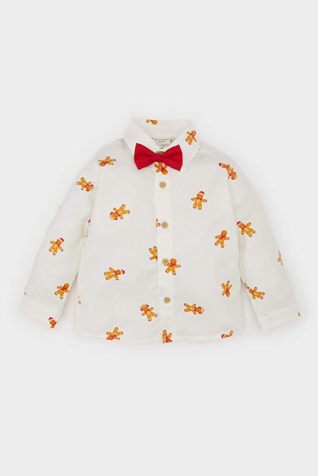 Erkek Bebek Yılbaşı Temalı Twill Uzun Kollu Gömlek D6735A524WN - 1