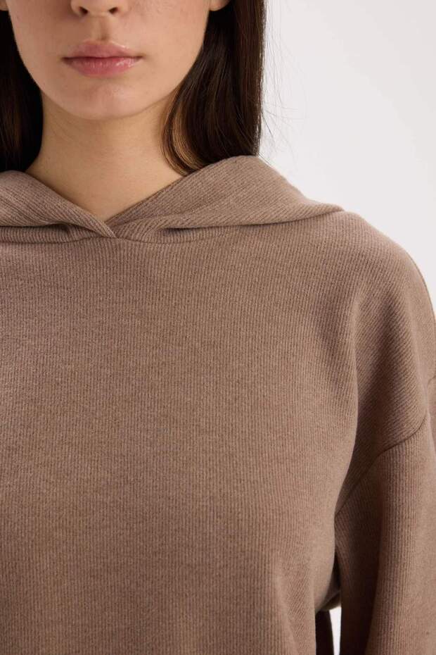 Relax Fit Kapüşonlu Basic Düz Sweatshirt E1995AX24WN - 5