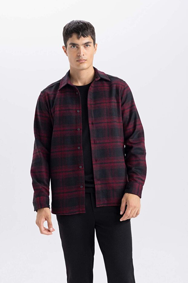 Regular Fit Kareli Flanel Uzun Kollu Gömlek E0983AX24WN - 4