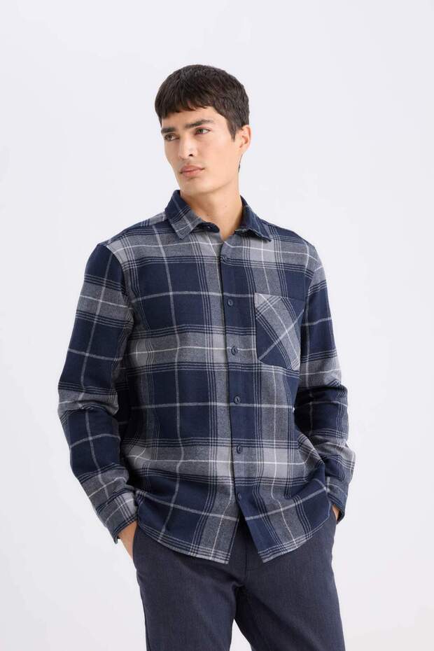 Regular Fit Kareli Flanel Oduncu Uzun Kollu Gömlek D2337AX24WN - 1
