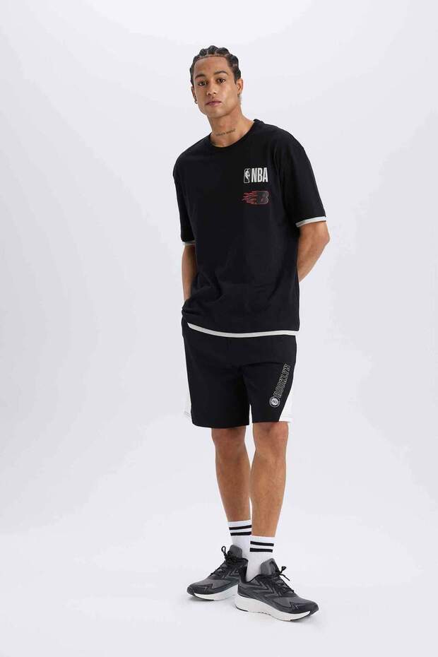 DeFactoFit NBA Brooklyn Nets Beli Bağcıklı Cepli Kısa Paça Şort C9253AX24AU - 3