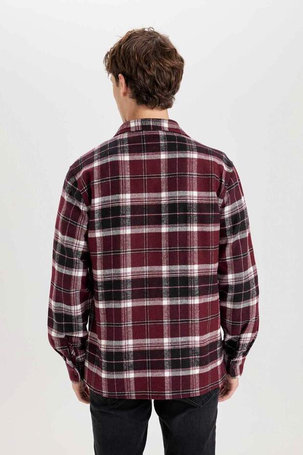 Regular Fit Polo Yaka Kareli Flanel Uzun Kollu Gömlek E0989AX24WN - 6