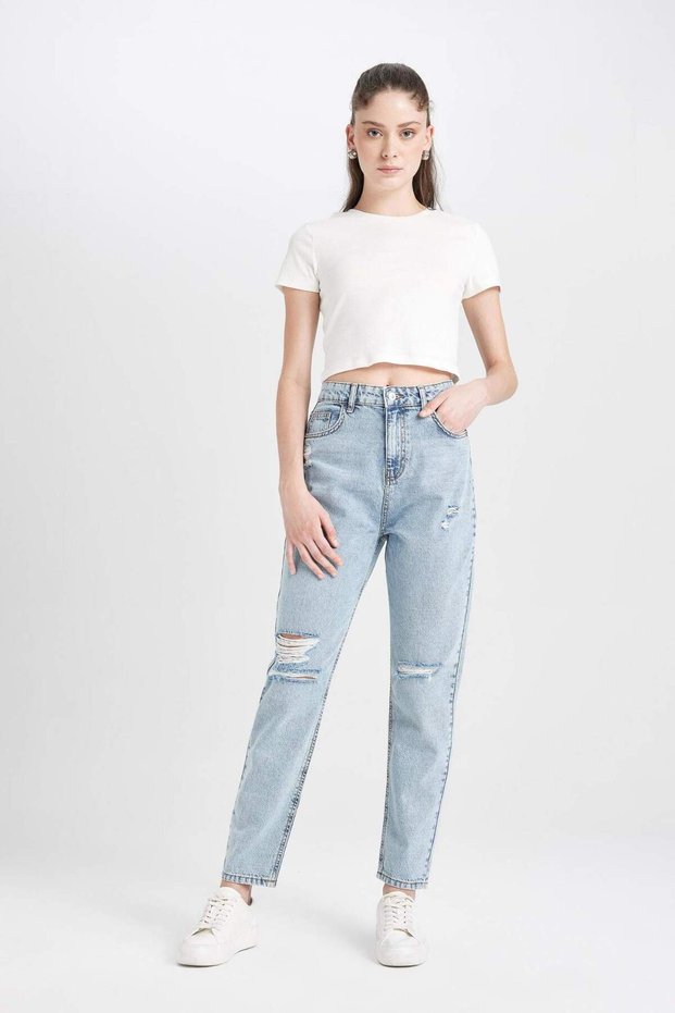Lina Mom Fit Washed Jean Pants Ripped Detail High Waist Ankle Length C7615Ax24Au