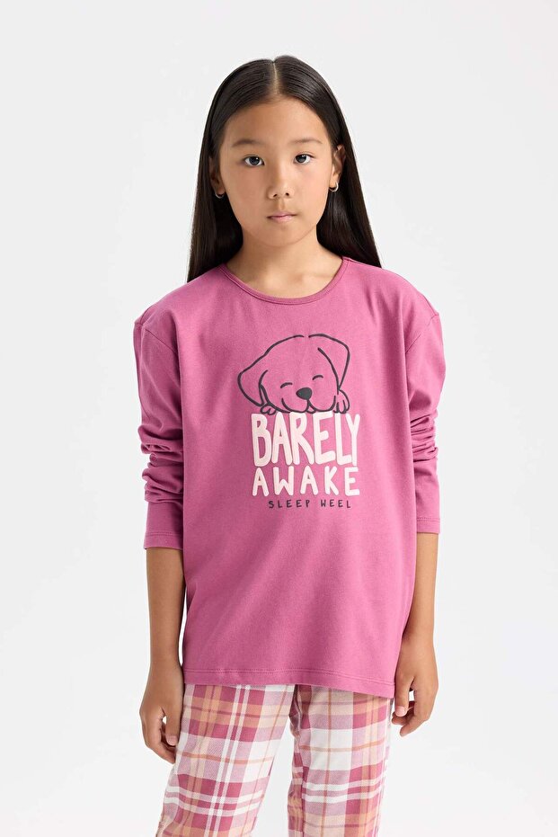 Kız Çocuk Pijama Takımı Baskılı Uzun Kollu  Üst Beli Lastikli Uzun Alt D7740A824WN - 3