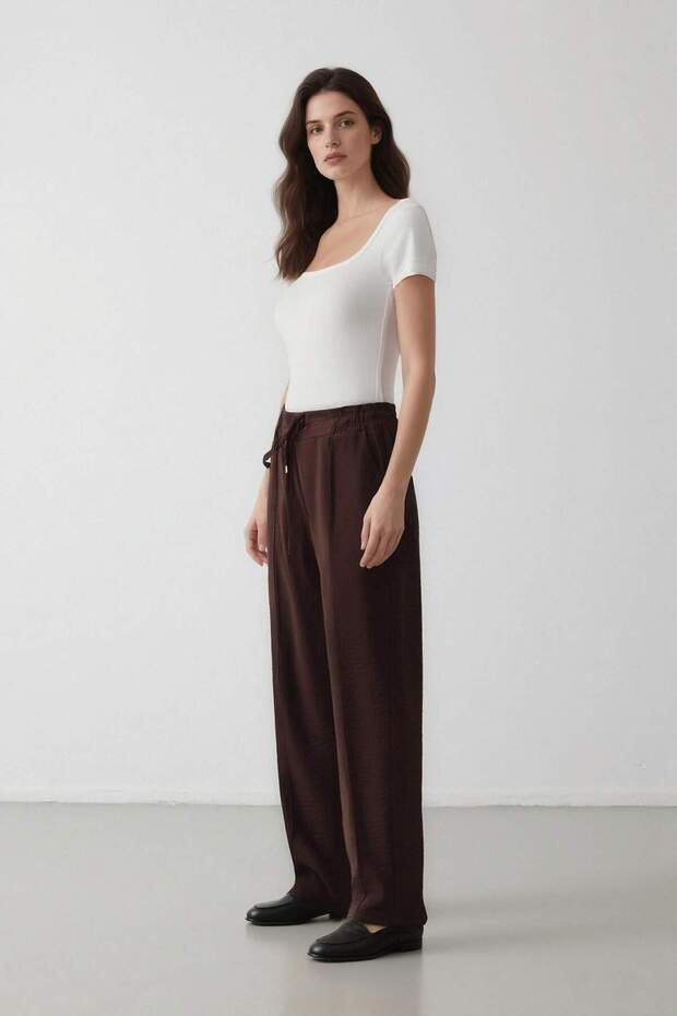 Siyah Jogger Pantolon Lastikli Bel Bağcıklı Basic Düz Paça D2573AX24AU - 2