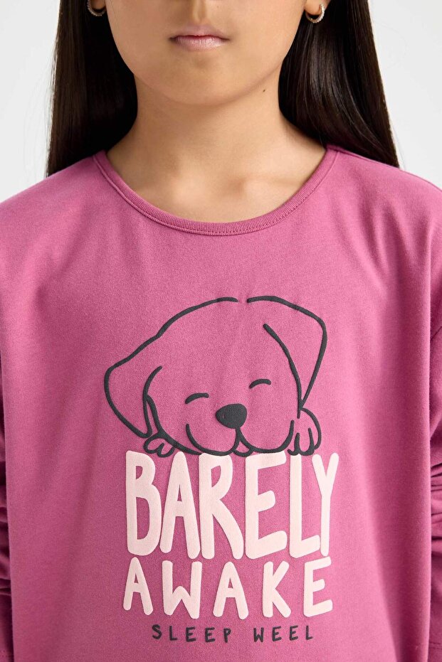 Kız Çocuk Pijama Takımı Baskılı Uzun Kollu  Üst Beli Lastikli Uzun Alt D7740A824WN - 4
