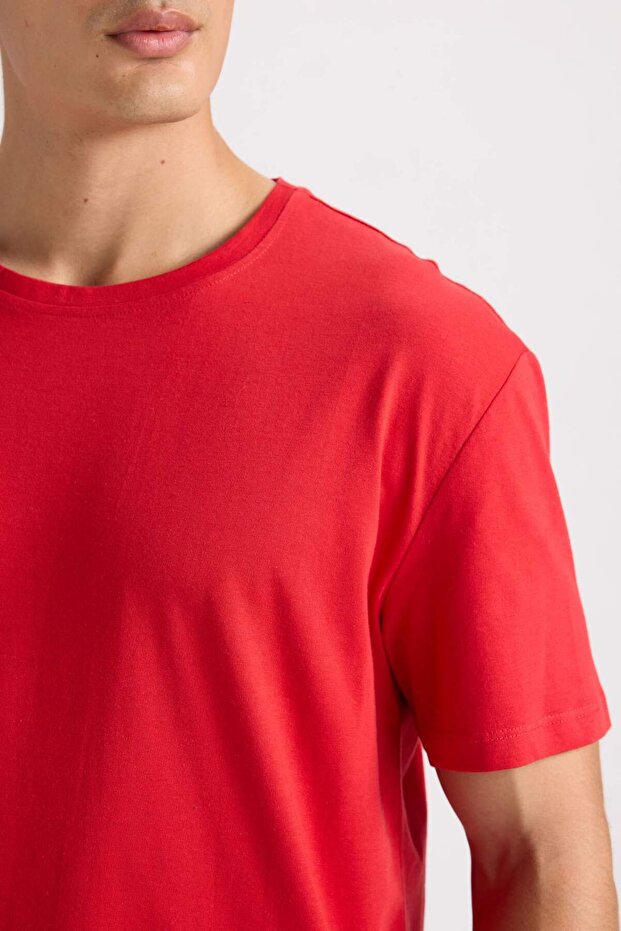 %100 Pamuk New Regular Fit Bisiklet Yaka Basic Düz Kısa Kollu Tişört E1091AXNS - 5