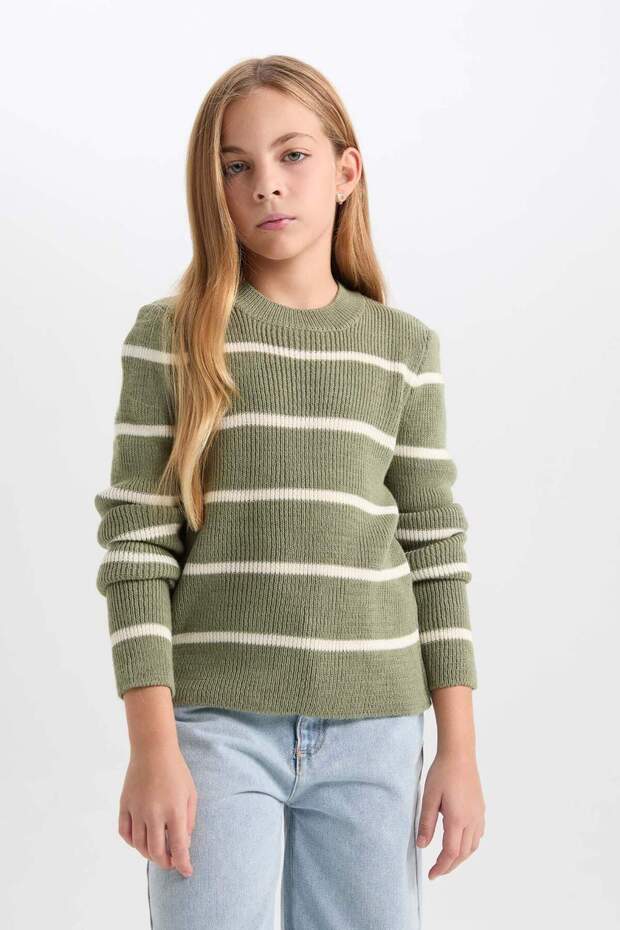 Kız Çocuk Fitted Bisiklet Yaka Triko Kazak D1392A824WN - 3