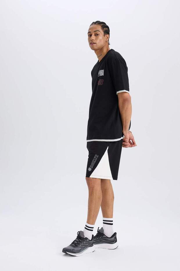 DeFactoFit NBA Brooklyn Nets Beli Bağcıklı Cepli Kısa Paça Şort C9253AX24AU - 4