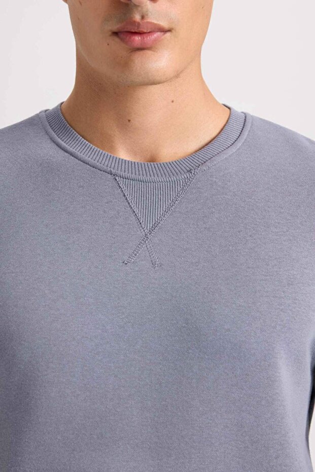 Regular Fit Bisiklet Yaka Kalın Basic Düz Sweatshirt T3777AZ24AU - 5