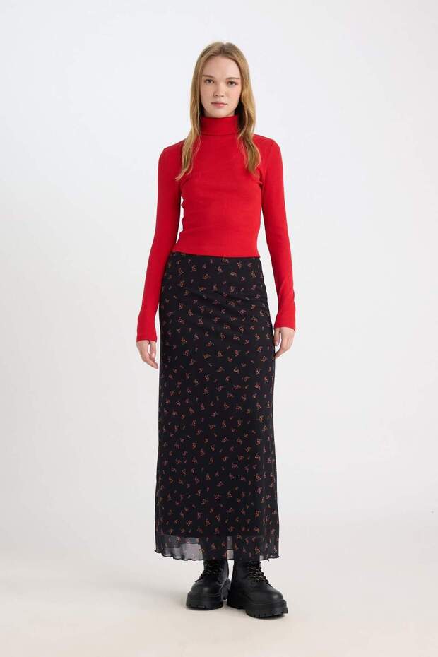 Coool a Form Patterned Tulle Maxi Skirt with Normal Waist Pockets E1232Ax24Wn - 4