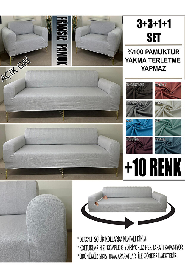 %100 PAMUK FRANSIZ KUMAŞ 3+3+1+1 KOMPLE GİYDİRME KANEPE&ÇEKYAT, BOHEM, PORTO, VB MODEL - 1