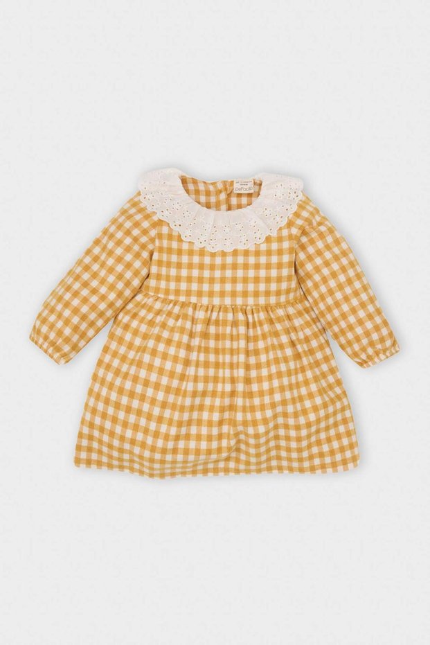 Lace Collar Long Sleeve Checkered Dress Baby Girl D8461A5Ns