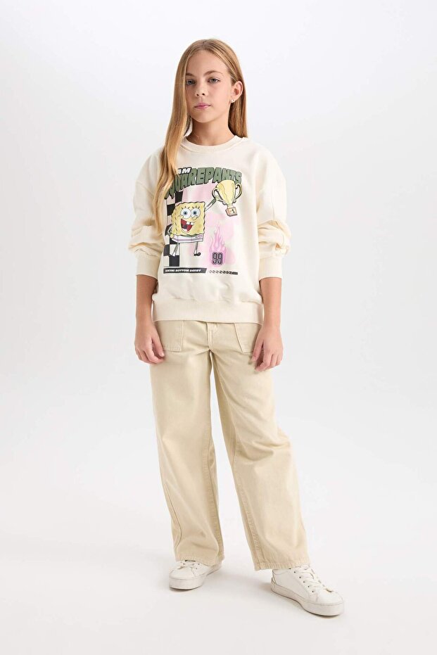 Kız Çocuk SpongeBob Relax Fit Bisiklet Yaka 3D Sweatshirt D3111A824WN - 2