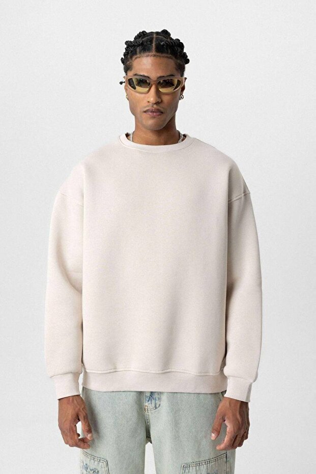 Basic Krem Unisex Oversize Premium Sweatshirt - 5