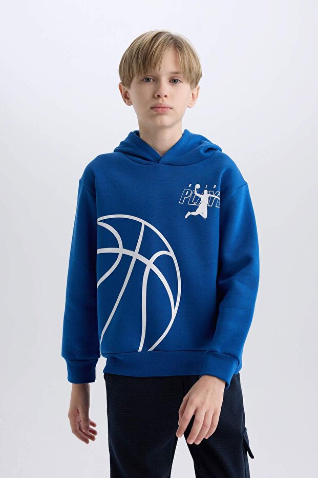 Boys' Hooded Sports Printed Sweatshirt D4346A824Wn