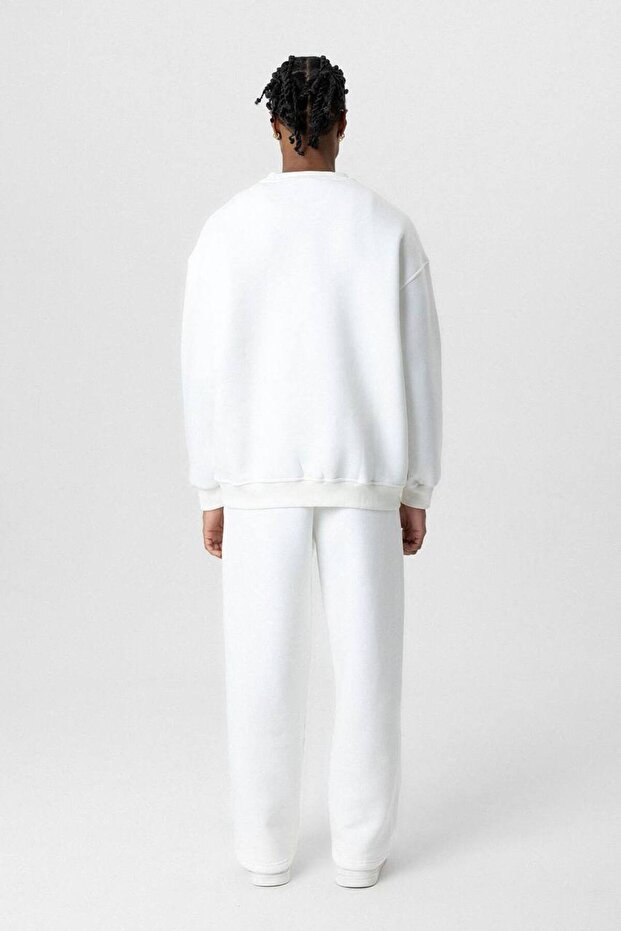 Basic Beyaz Unisex Oversize Premium Sweatshirt - 7