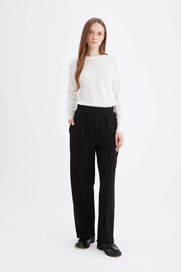 Relax Fit Beli Lastikli Basic Düz Krep Pantolon D6884AX24WN - 1