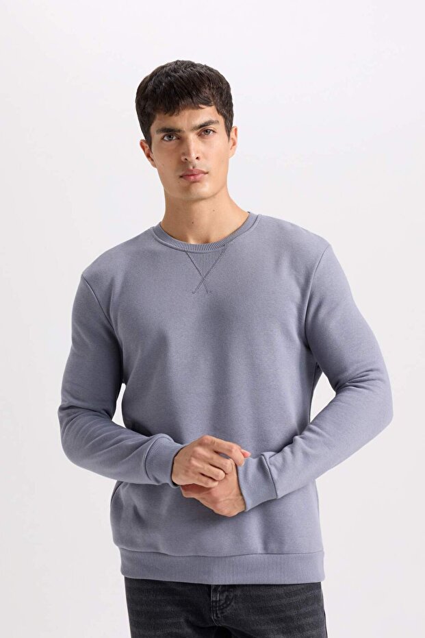 Regular Fit Bisiklet Yaka Kalın Basic Düz Sweatshirt T3777AZ24AU - 4