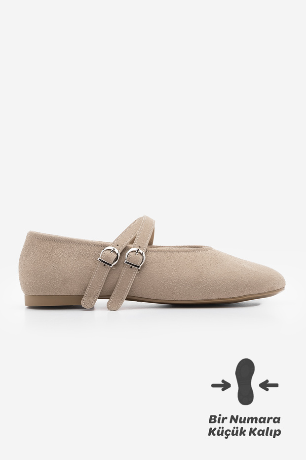 Damen-Ballerinas mit Kreuzriemen Niroza Beige Wildleder - 3