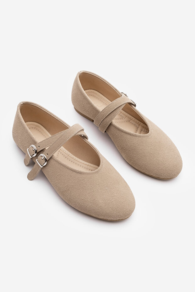 Damen-Ballerinas mit Kreuzriemen Niroza Beige Wildleder - 5