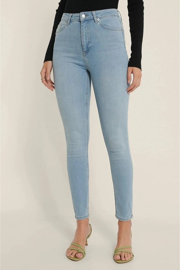 Light Blue Lycra High Waist Skinny Jeans Trousers