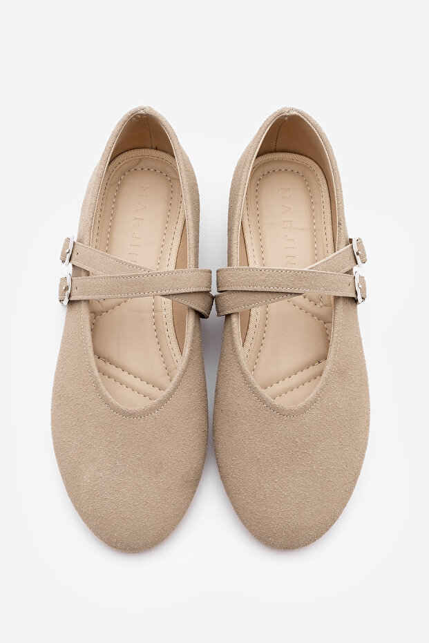 Damen-Ballerinas mit Kreuzriemen Niroza Beige Wildleder - 7