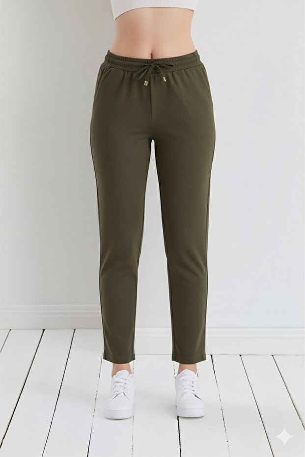 Dabıl Kumaş Cepli Yüksek Bel Lastikli Havuç Pantolon - 1