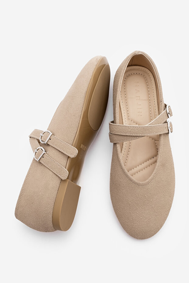 Damen-Ballerinas mit Kreuzriemen Niroza Beige Wildleder - 8