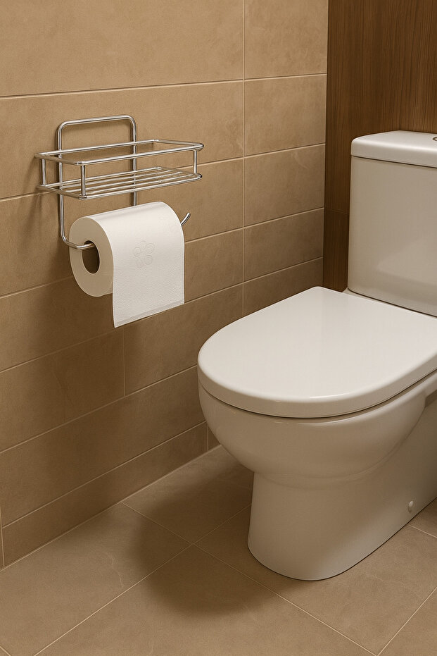 Yedekli Yapışkanlı Tuvalet Kağıdı Tutacağı Gümüş Krom - 1