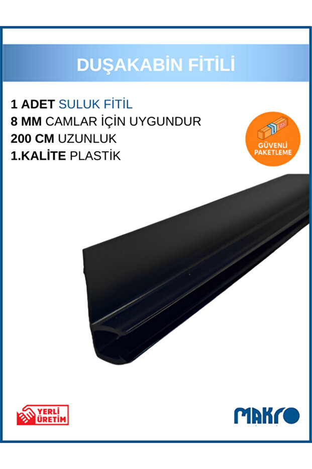 GLASSMAKRO Duşakabin Siyah Yan Suluk (F FİTİL) 200 CM 8 MM Camlar İçin