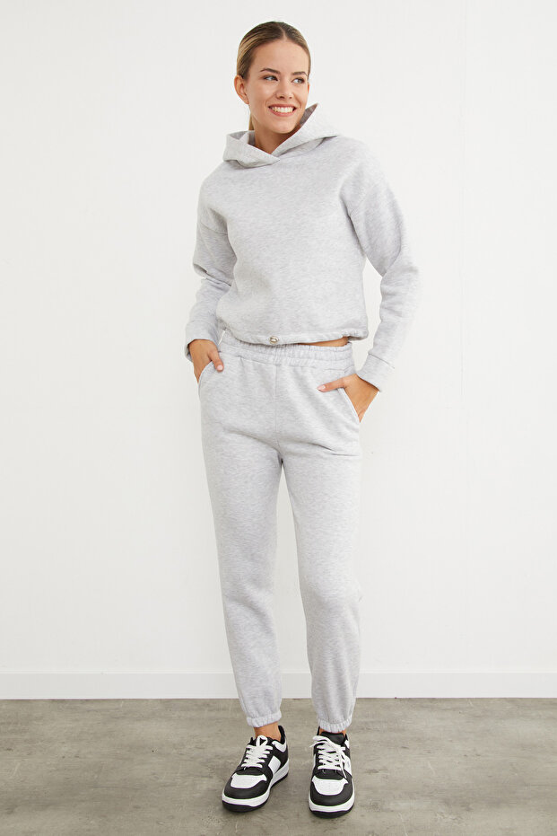 3 Thread Basic Hooded Jogger Set with Waist Stopper - 7