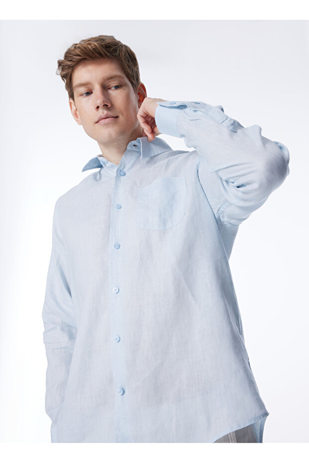Normal Mavi Düz Erkek Gömlek M2YH44WERX0G7O7_LS ISLAND LINEN SHI - 4