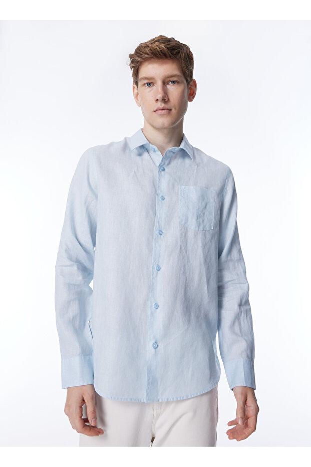 Normal Mavi Düz Erkek Gömlek M2YH44WERX0G7O7_LS ISLAND LINEN SHI - 1