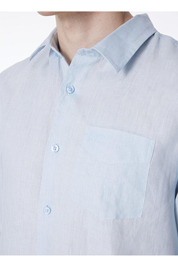 Normal Mavi Düz Erkek Gömlek M2YH44WERX0G7O7_LS ISLAND LINEN SHI - 5
