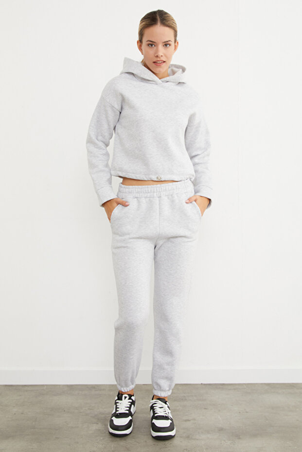 3 Thread Basic Hooded Jogger Set with Waist Stopper - 5