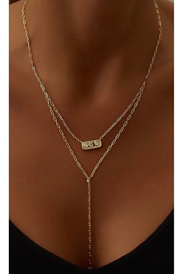 İthal Mess Çelik Altın Kolye - 2