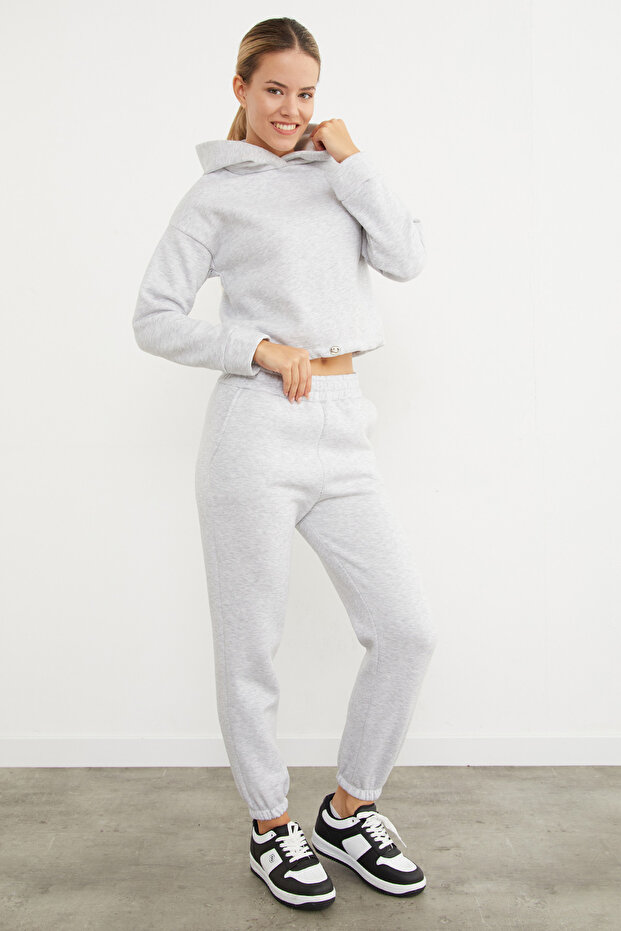 3 Thread Basic Hooded Jogger Set with Waist Stopper - 3