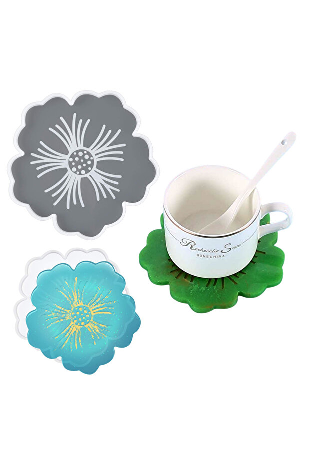 Epoxy Coaster Mold Flower Pattern Coaster Mold Silicone 12X12Cm Gt9212