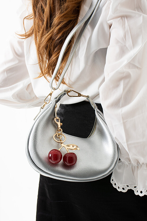 Aliso Silver Cherry Charm Women's Shoulder Bag with Gift